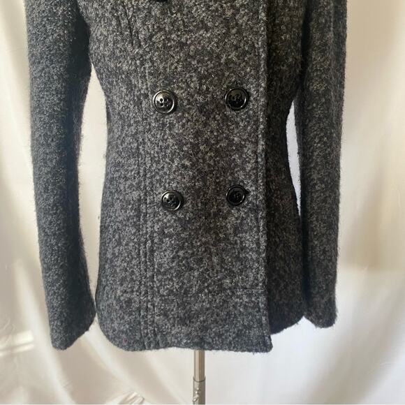 Steve Madden Wool Blend Short Gray Black Pea Coat w Pockets Removable Hood Sz M - Picture 6 of 13